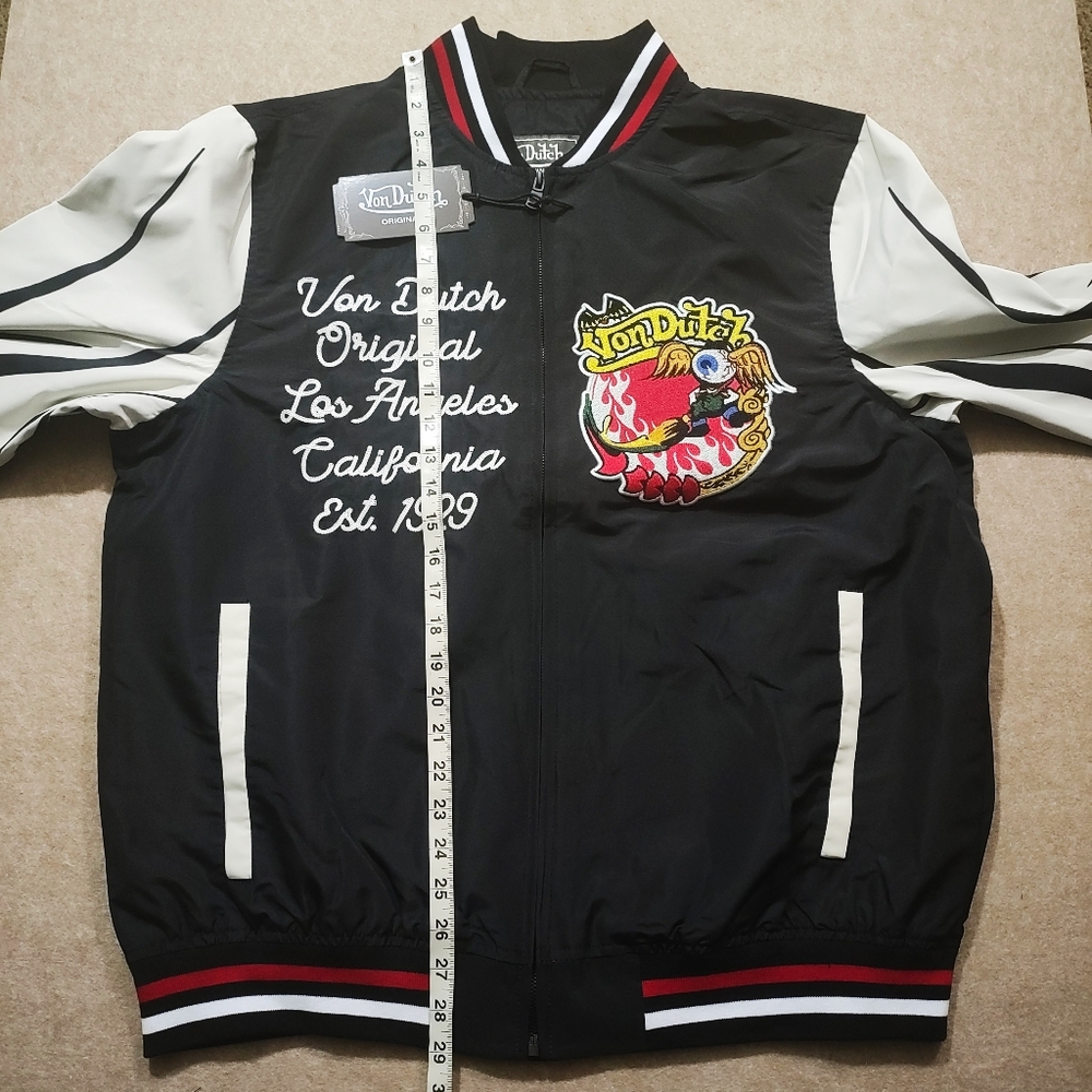 Von Dutch Black, White, and Red Lightweight Bomber Windbreaker Jacket #U - Picture 4 of 9